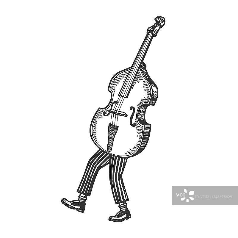 低音提琴用脚走路素描雕刻图片素材