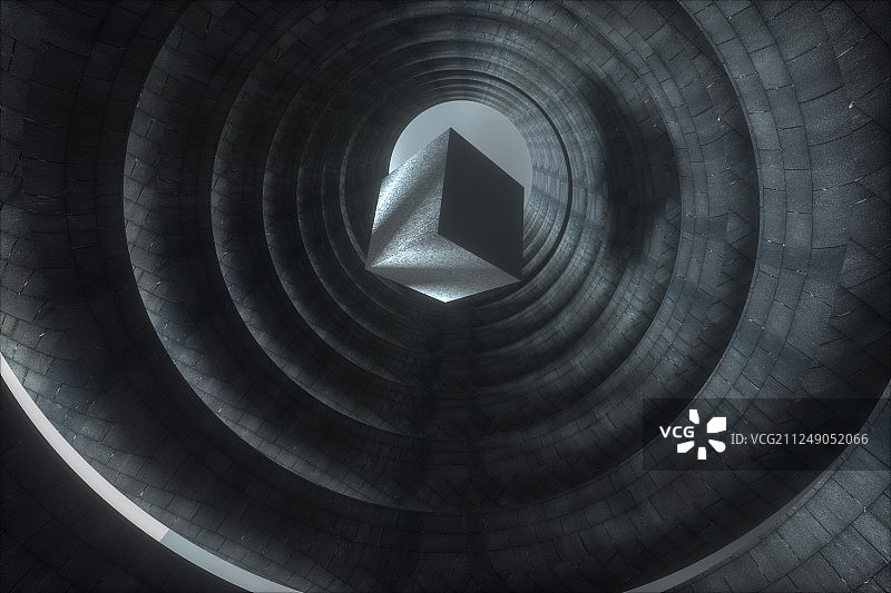 废旧科幻感环形建筑隧道，三维渲染图片素材