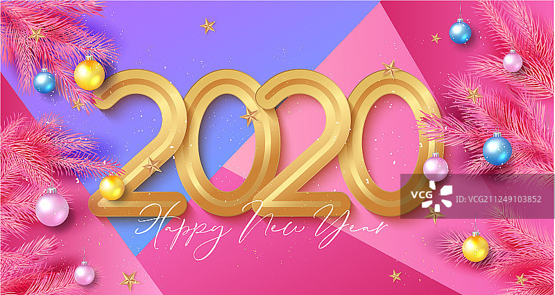 新年快乐的背景与2020年的黄金数字图片素材