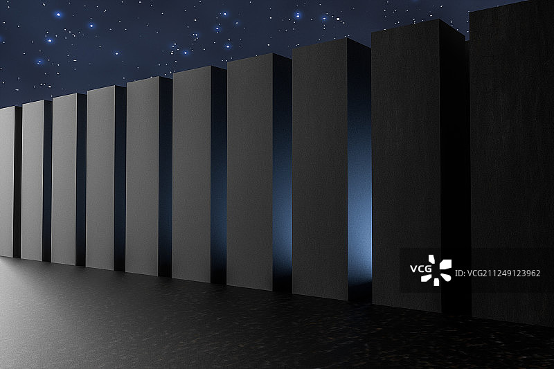 黑暗中的立方体柱子，三维渲染图片素材