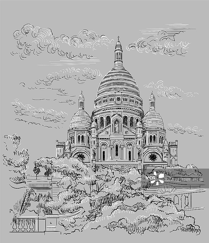 灰色手绘巴黎9图片素材