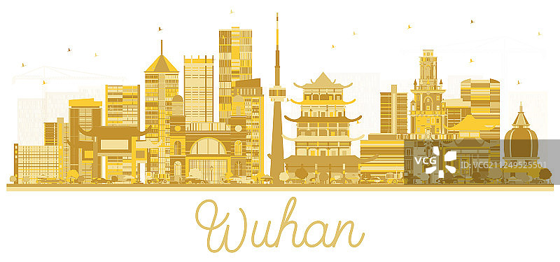中国武汉城市天际线剪影与金色图片素材