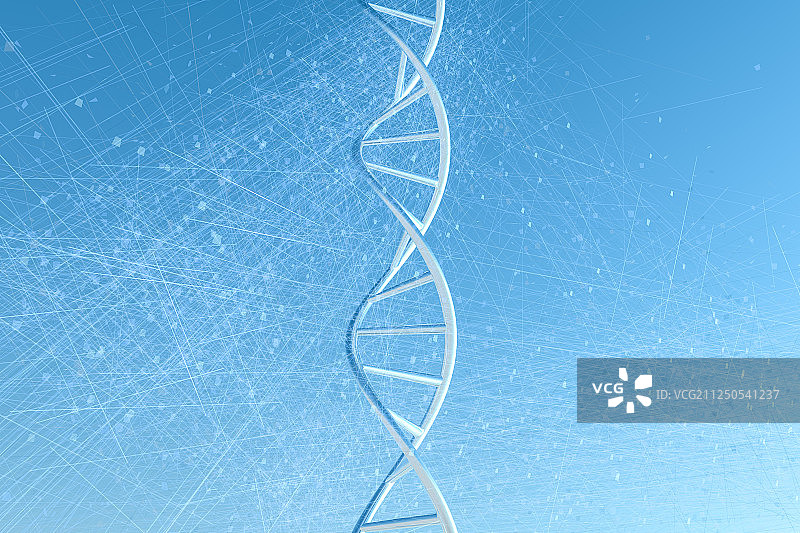 DNA与发散线条科技背景，三维渲染图片素材