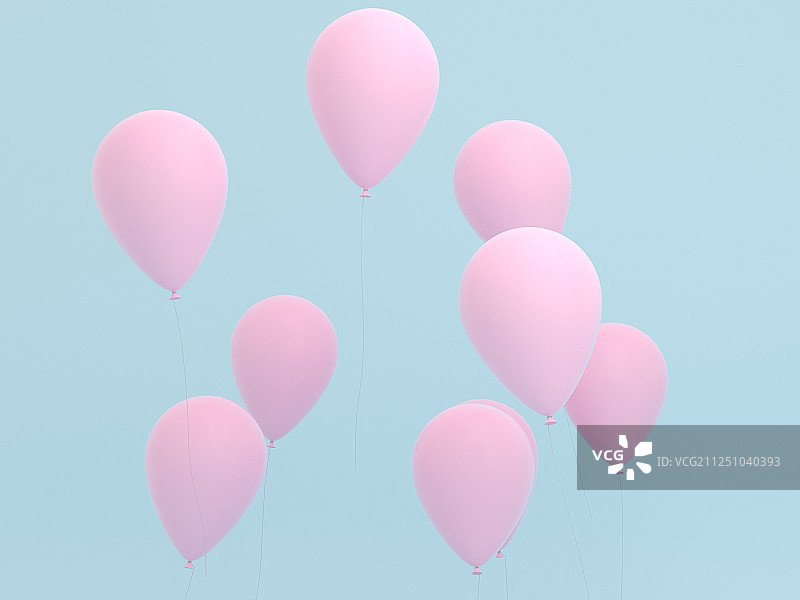 带有青春儿童色彩的粉色与黄色气球漂浮在空中图片素材