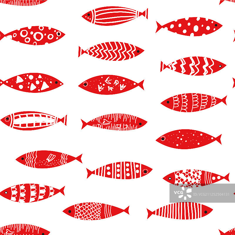 鱼无缝图案涂鸦风格图形图片素材