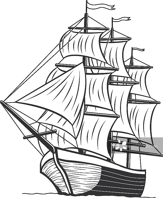 海上的船在海上航行着古老的风船图片素材