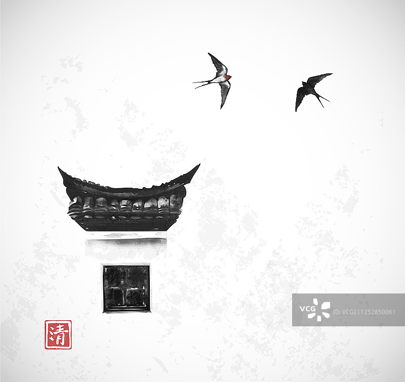 两只燕子飞过传统图片素材