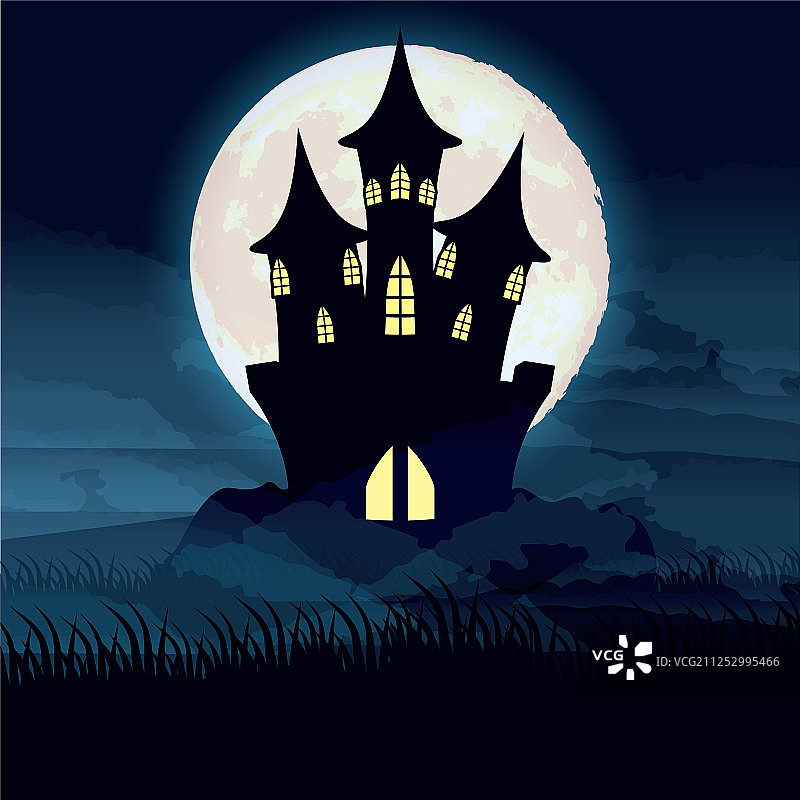 万圣节的黑夜与城堡的场景图片素材