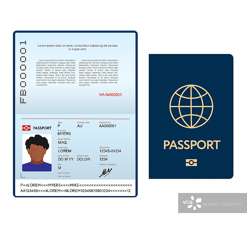 打开蓝色的国际护照模板图片素材