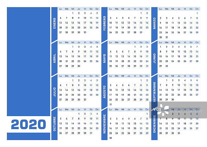 蓝色2020西班牙日历印刷景观图片素材