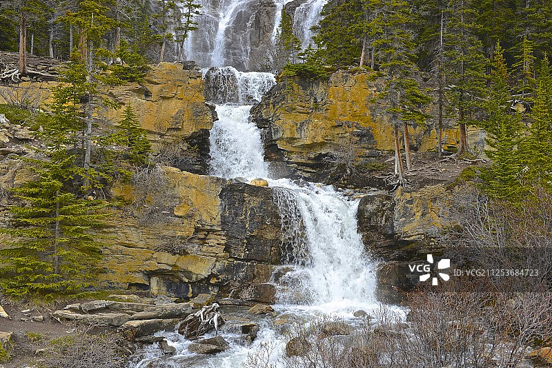 瀑布景观，贾斯珀国家公园，阿尔伯塔，加拿大图片素材