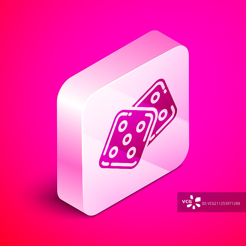 等距游戏骰子图标孤立在粉红色图片素材