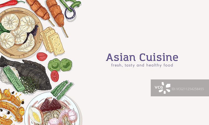 亚洲美食手绘横幅模板图片素材