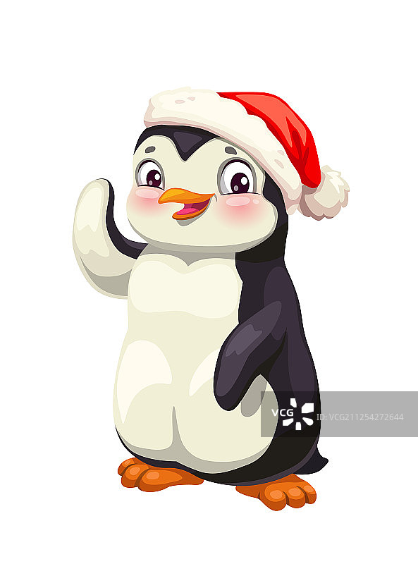 企鹅动物卡通南极鸟戴着红帽子图片素材