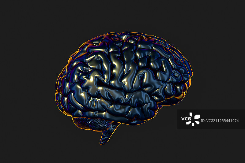 人类大脑模型与黑色背景 三维渲染图片素材