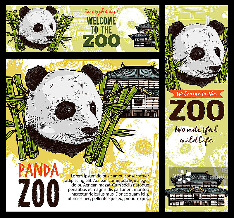 动物园大熊猫宝塔竹叶图片素材
