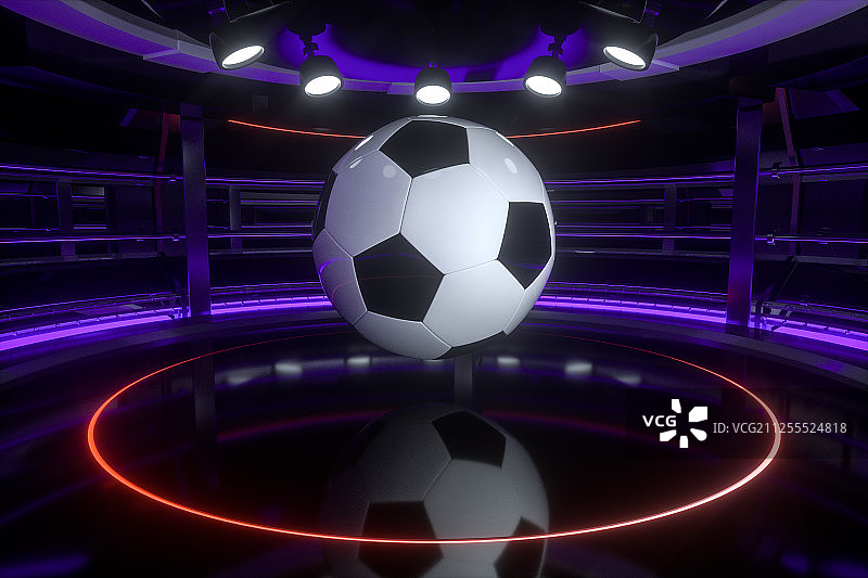 暗黑场景的竞技场与足球 三维渲染图片素材