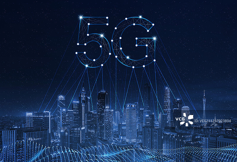 5G网络新科技智能互联物联网广州城市建筑天际线背景图图片素材