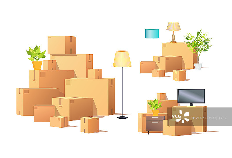 搬入或搬离纸箱和家具图片素材