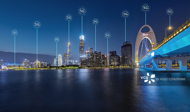 5G网络科技无线网速城市中心全景天际线广州猎德建筑图片素材