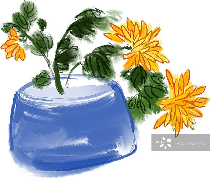 文艺水墨插画元素植物花朵图片素材