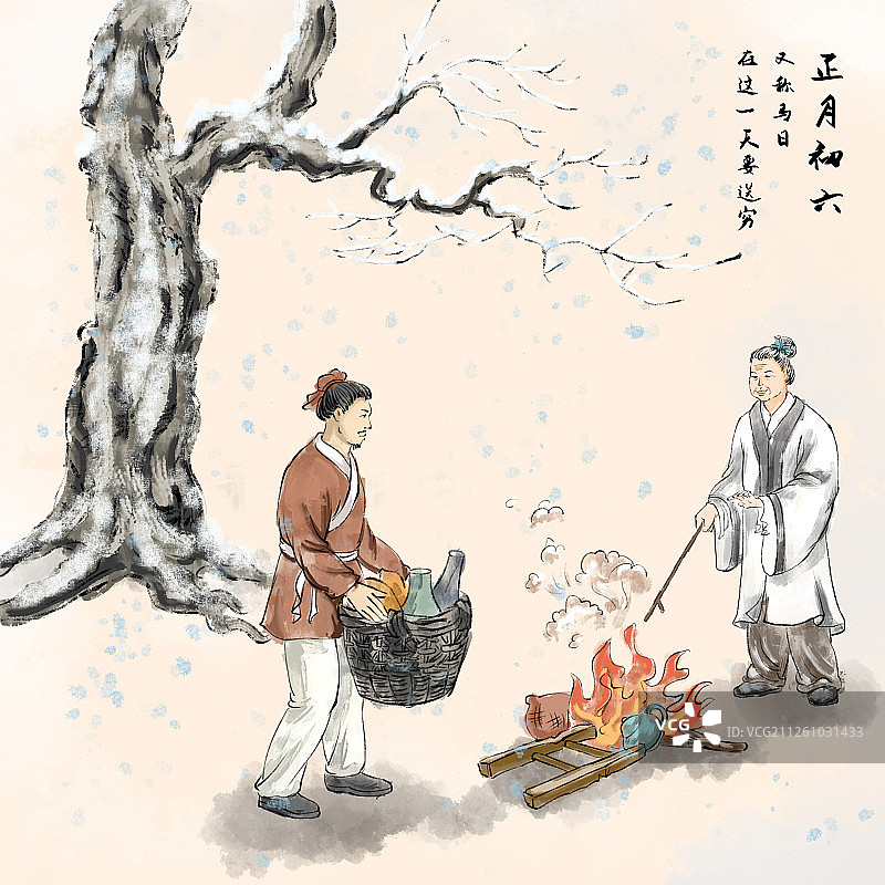 传统节日春节过年习俗之正月初六送穷神图片素材