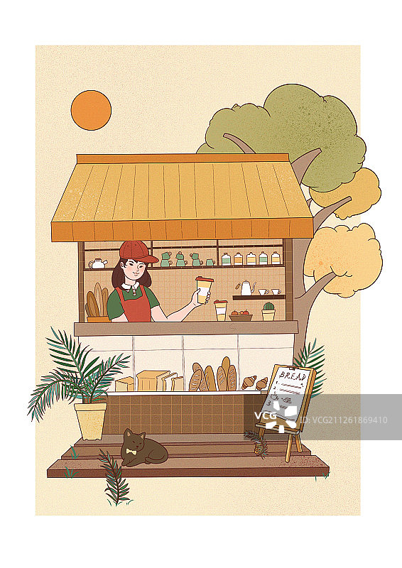 小清新咖啡店插画图片素材