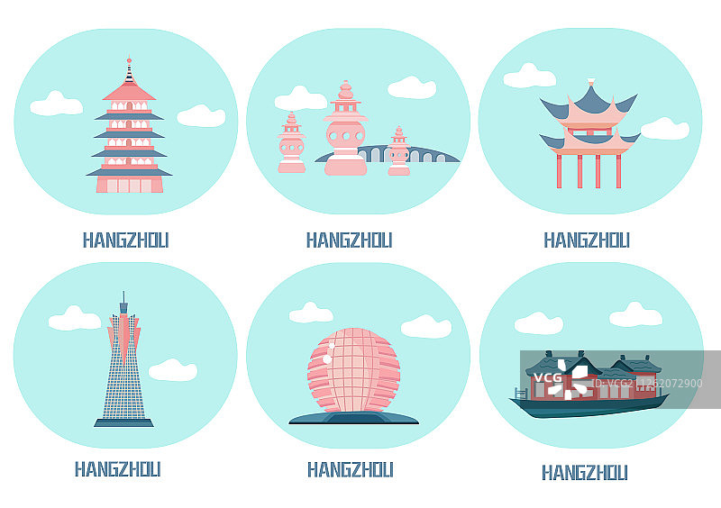 杭州城市标志建筑矢量图图片素材