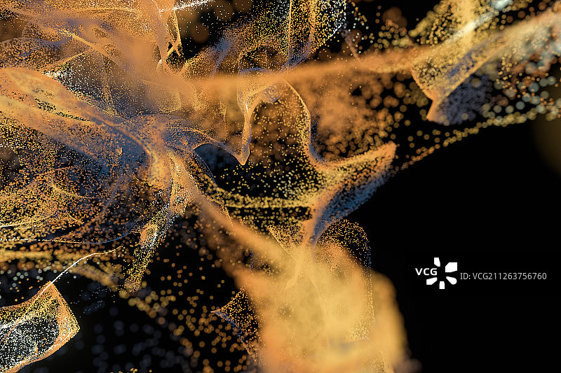 空间中舞动金色斑驳粒子 三维渲染图片素材