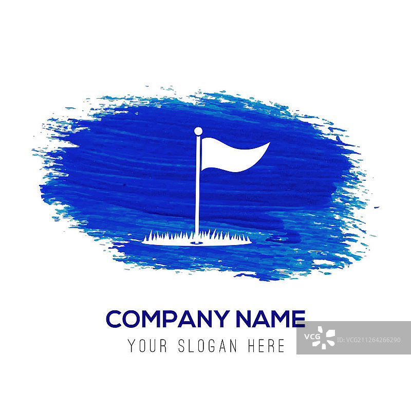 高尔夫旗帜图标-蓝色水彩背景图片素材