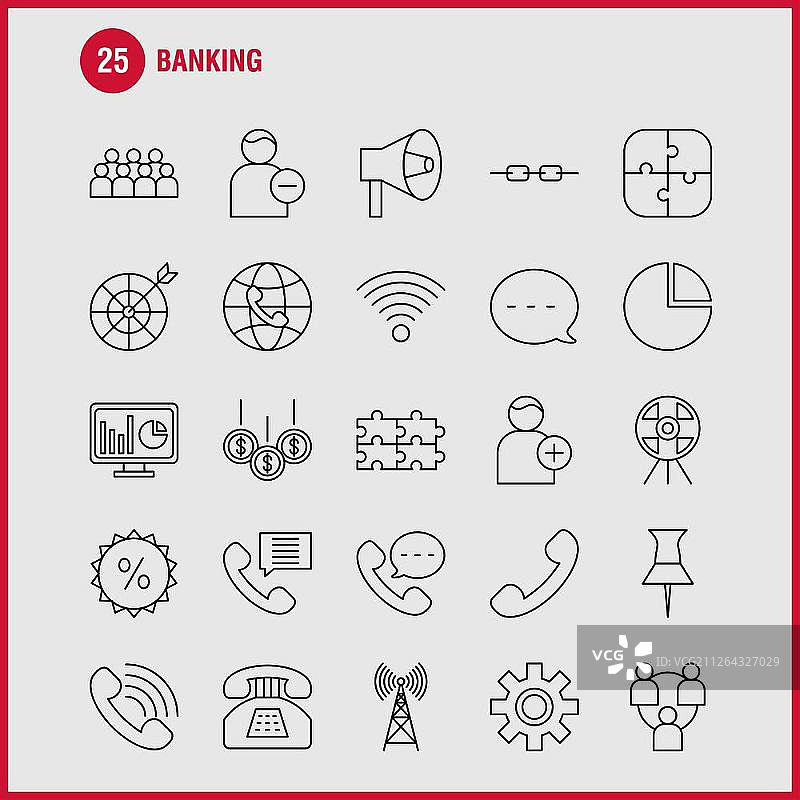 银行线图标为Web，打印和移动UX/UI工具包。如:世界，网上，购物，电话，电话，聊天，电话，邮件，象形文字包。——矢量图片素材