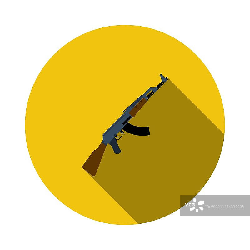俄罗斯武器步枪图标。扁平圆形模具设计与长影子。矢量插图。图片素材
