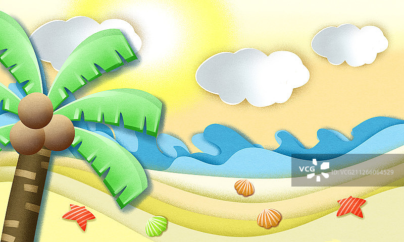 黄色的夏天海滩椰子树插画背景图片素材