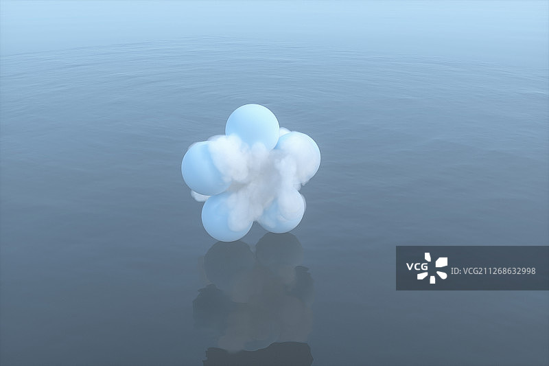 水面上漂浮的云朵与倒影 三维渲染图片素材