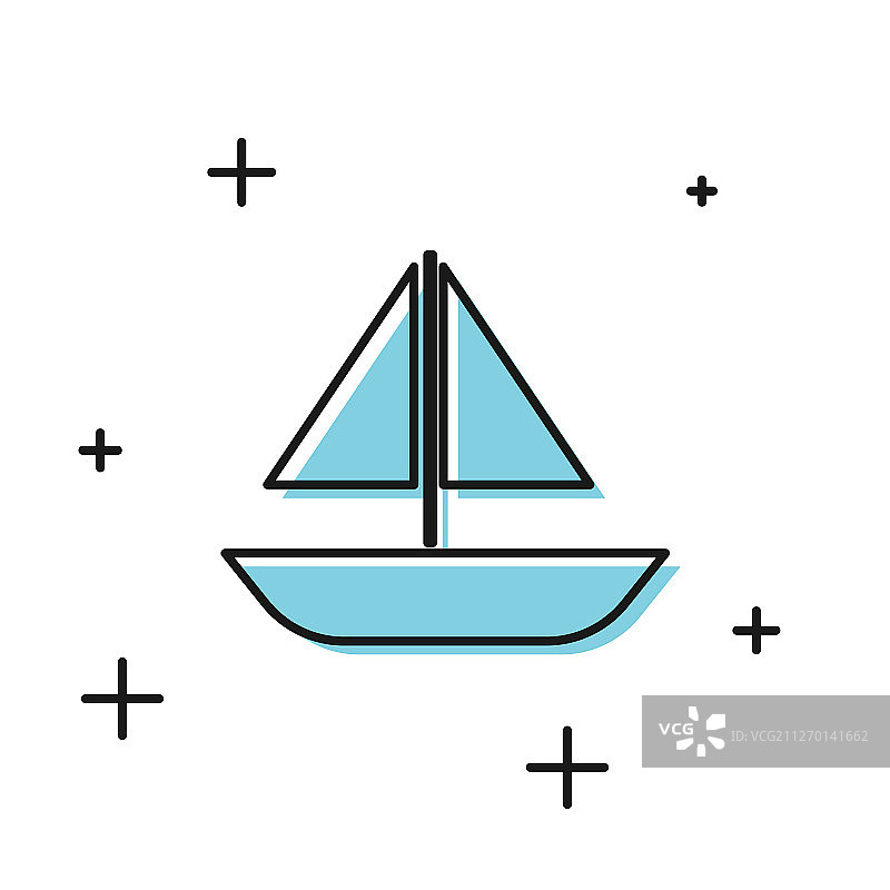 黑色游艇帆船或帆船图标孤立图片素材