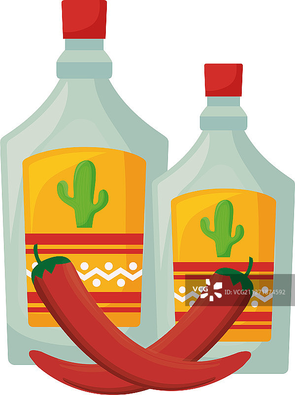 瓶装龙舌兰与辣椒墨西哥图片素材