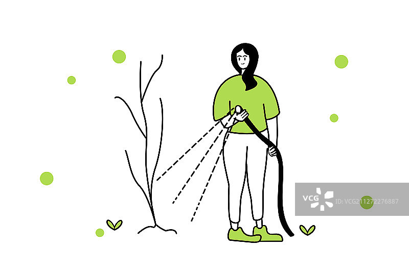 女孩植树节种树浇水插画配图图片素材
