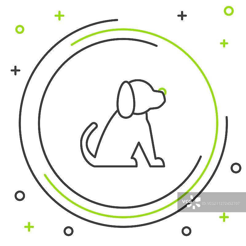黑色和绿色线狗图标孤立在白色图片素材