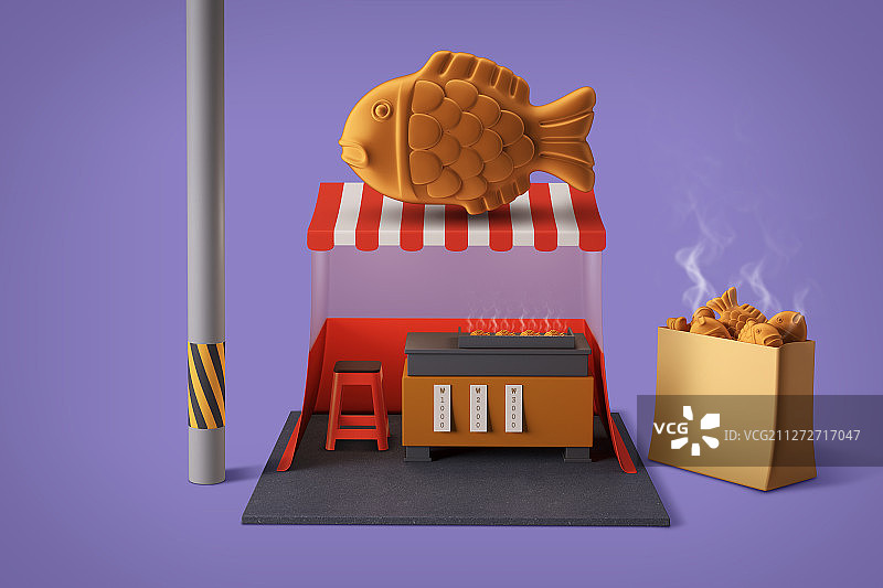 3D商店建筑与食物在顶部等距018图片素材