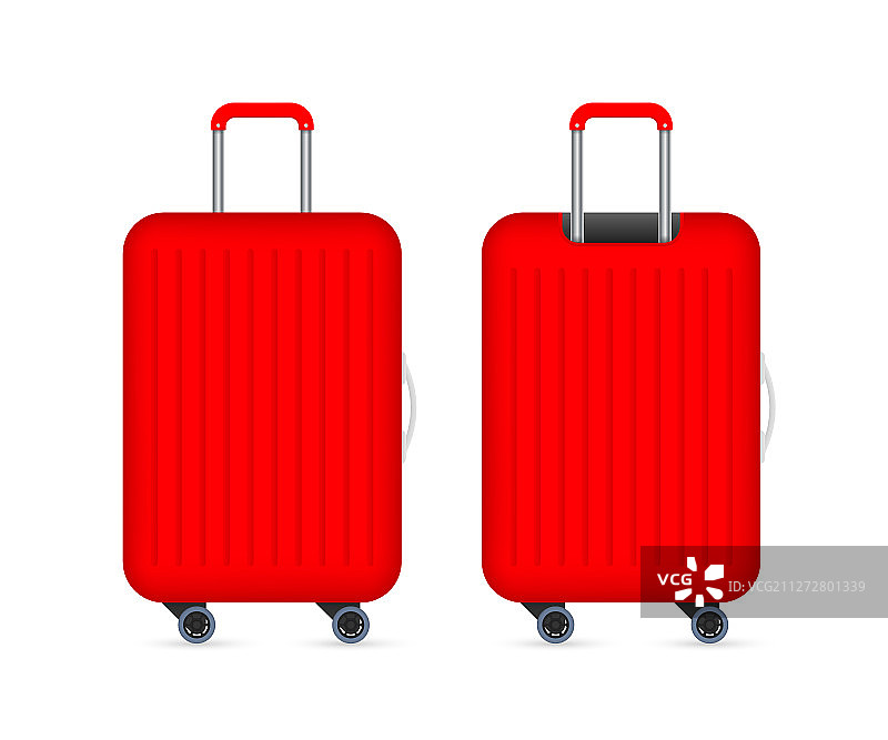 红色带轮子的旅行塑料行李箱图片素材