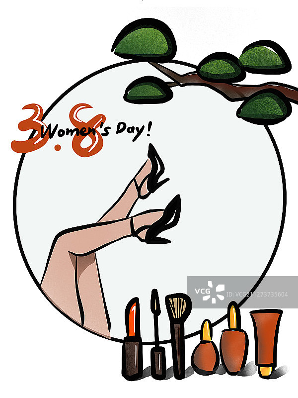 3月8日妇女节女性美腿高跟鞋和化妆品图片素材