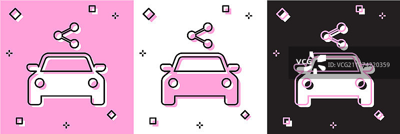 设置汽车共享图标隔离在粉红色和白色图片素材