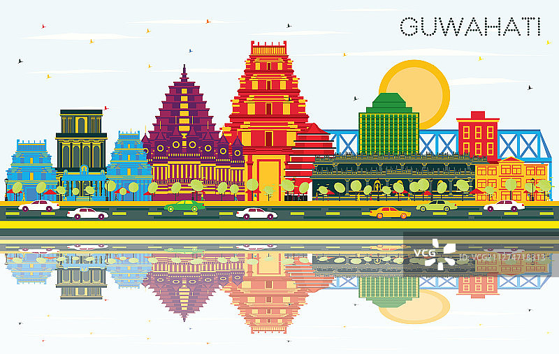 高哈蒂印度城市天际线与彩色建筑图片素材