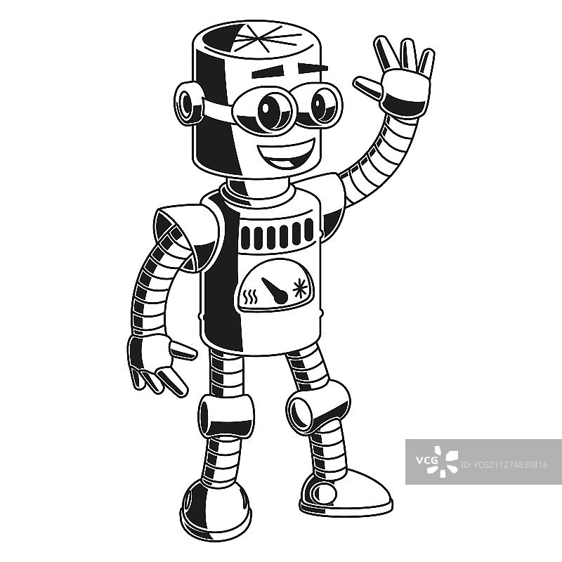 卡通可爱友好的机器人挥手打招呼图片素材