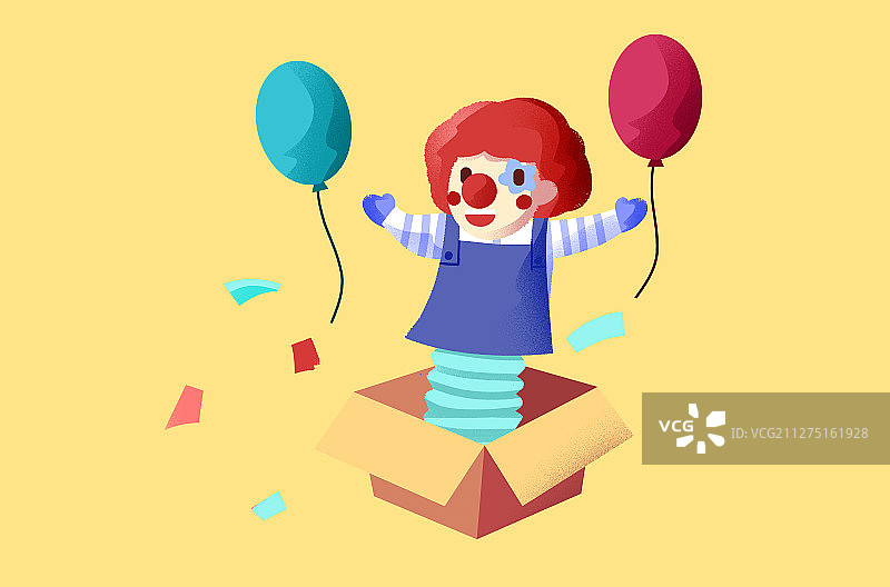 愚人节小丑盒子手绘插画图片素材