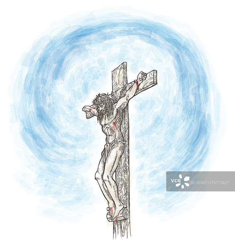 耶稣十字架水彩手绘图片素材