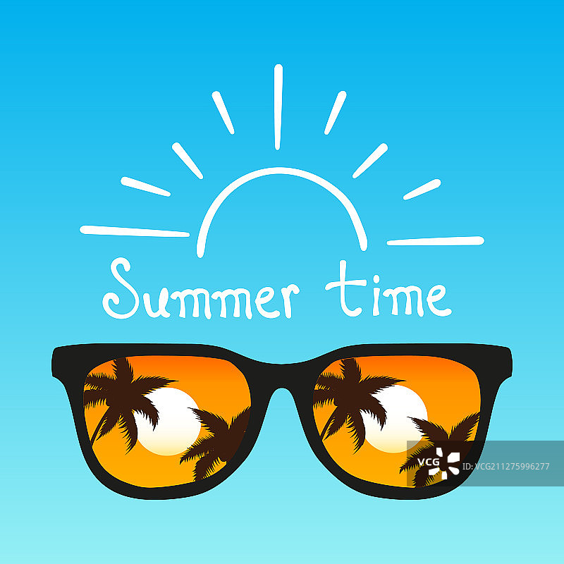 夏天的概念太阳镜在蓝色的背景图片素材