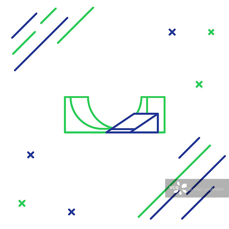 蓝线和绿线滑板公园图标孤立上图片素材