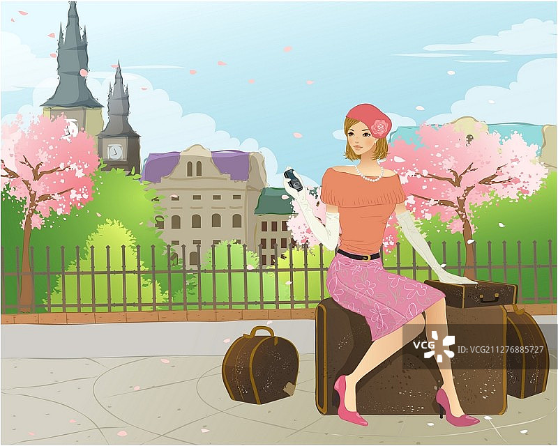 女人旅行的插图图片素材