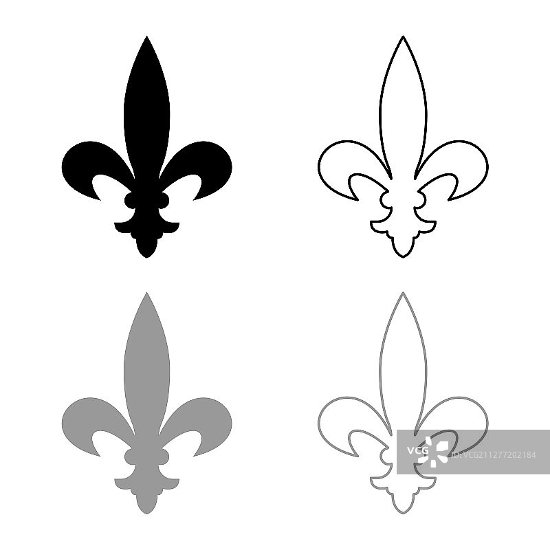 纹章符号百合纹章符号百合花法国皇家纹章风格图标轮廓集黑色灰色矢量插图平面风格简单的形象图片素材